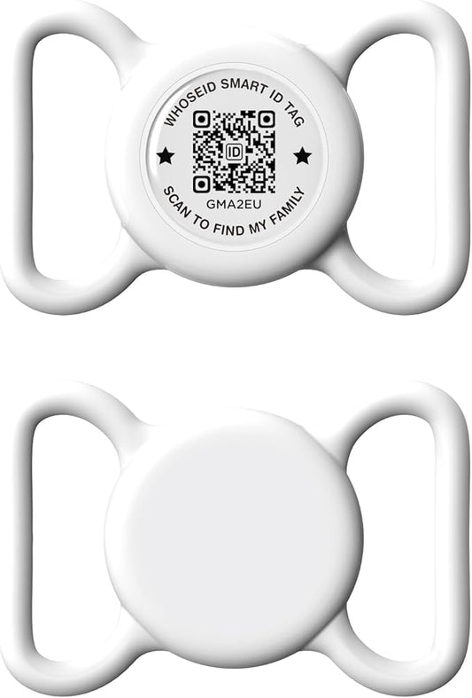 QR Code Airtag Holder, Scan QR Code Send Location Alert Email, Waterproof Full Body Protection Anti-Lost Air Tag Case, Airtag Accessories for Dog, Cats, Collar, Backpack (White, Large)