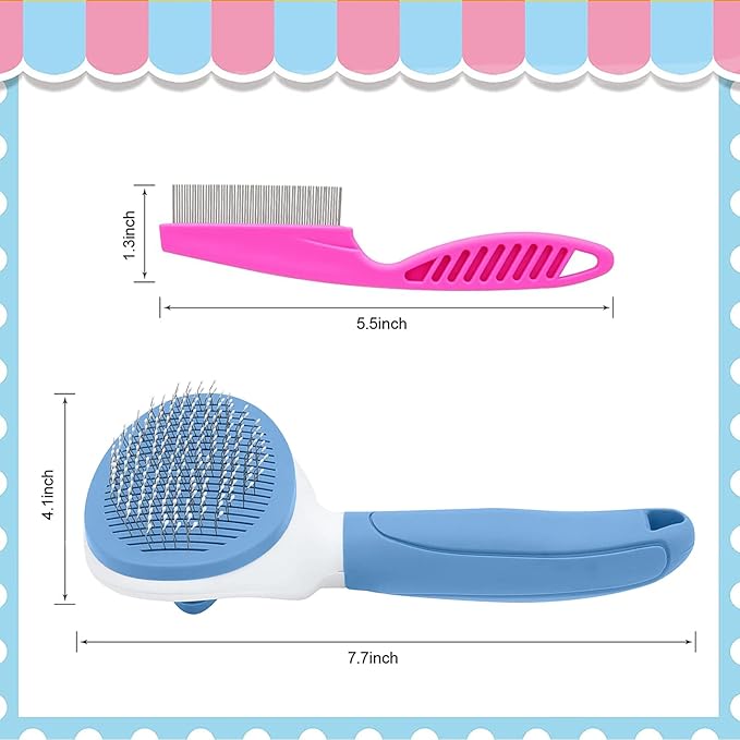 Cat Brushes for Indoor Cats, Dog Brush for Shedding with Metal Cat Comb, Self Cleaning Pet Hair Brush with Release Button for Grooming Kitten(Blue)