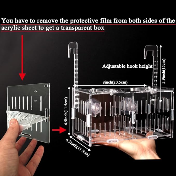 Acrylic Fish Breeding Box Fish Isolation Box Aquarium Divider Hatchery Incubator Breeder Box for Fish Tank Small Fish Shrimp Clownfish (8x4.5x4.5inch)