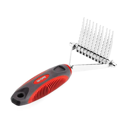 Tuff Pupper Dog Undercoat Rake Tool | Easily & Safely Remove Dead, Matted Or Knotted Hair | Ergonomic Dematting Comb For Thick Coats | Non-Slip Safety Handle Provides Precision Control Against Knots