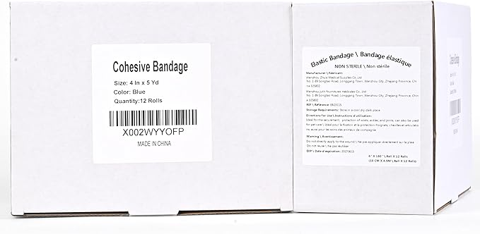 12 Pack Cohesive Bandage Tape, Self Adherent Vet Wrap, Flexible Athletic Self Adhesive Bandage Wrap for Handle Grip, Sports, Swelling, Injuries(4 inch, Blue)