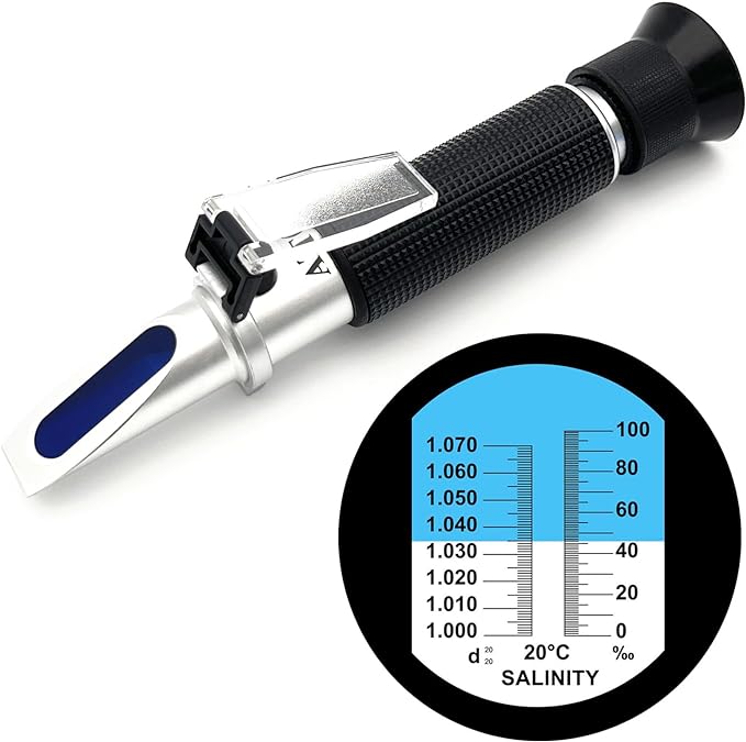 Salinity Refractometer for Seawater Marine Fishkeeping Aquarium 0-100PPT & 1.000-1.070 Salinity Hydrometer Salinity Tester with with Automatic Temperature Compensation (ATC)