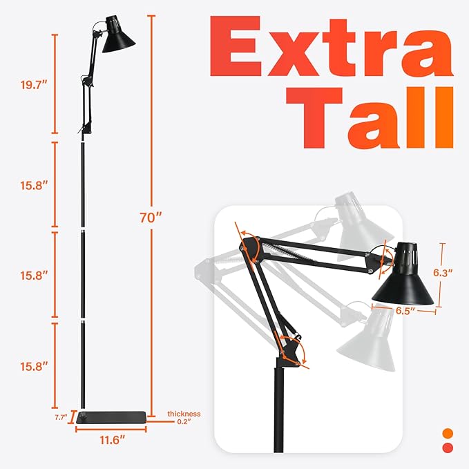 Extra Tall Reptile Heat Lamp Floor Light Stand Fits E26/E27 Bulbs (Not Included) 250W Max Wire Adjustable Swing Arm Terrarium Stand Reptile Plant Light Fixture Lamp Holder…