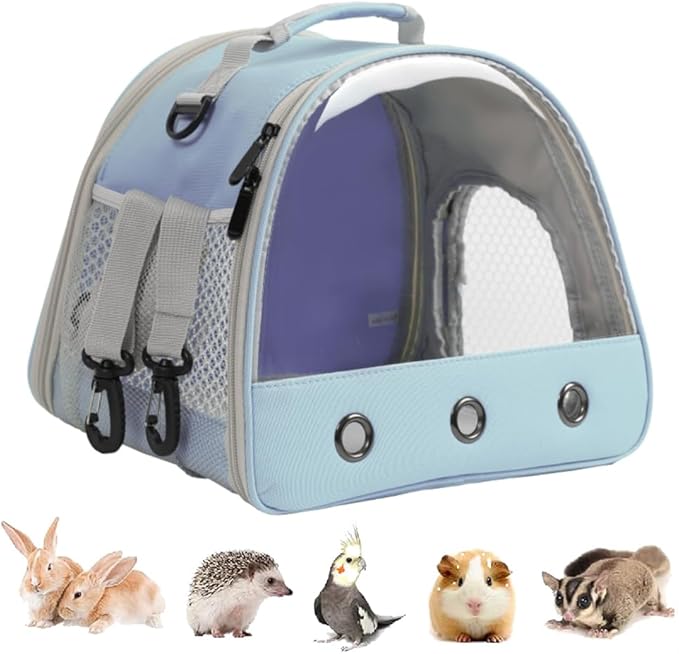 Guinea Pig Carrier Backpack, Clear Bubble Window Backpack for Guinea Pig, Bunny Rat Bird (Blue, Carrier)