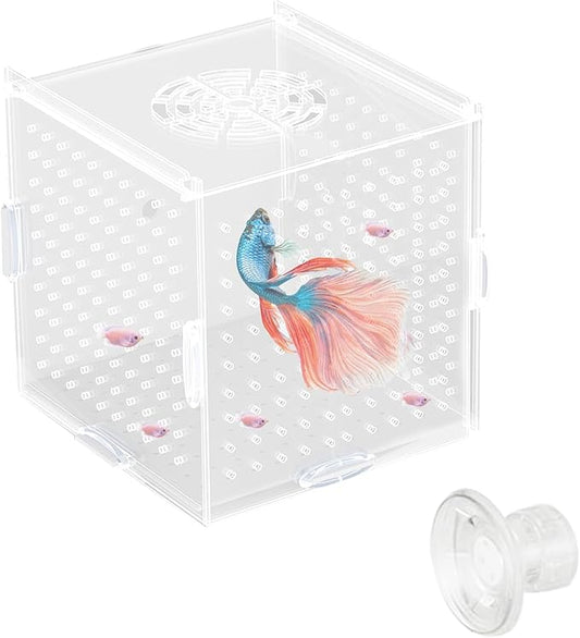 Acrylic Fish Breeding Box, Transparent Fish Isolation Box, Fish Separator for Aquarium, Hatchery Incubator with Suction Cups for Guppy Shrimp Clownfish African Cichlids (3.9 * 3.9 * 3.9inch)