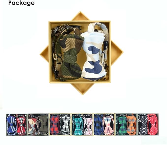 Cat Collar Breakaway with Bell and Bow Tie, Plaid Design Adjustable Safety Kitty Kitten Collars(6.8-10.8in) (Camouflage 2&3)