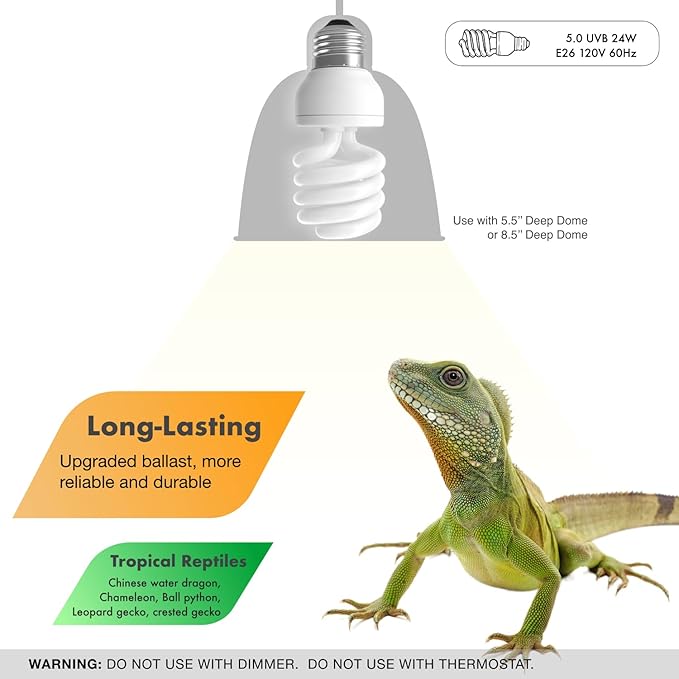 UVB Reptile Light, UVB5.0 24W, UVA UVB Reptile Light Bulb Lamp for Turtle Snake Lizard Gecko, UVB Bulbs for Tropical Reptiles