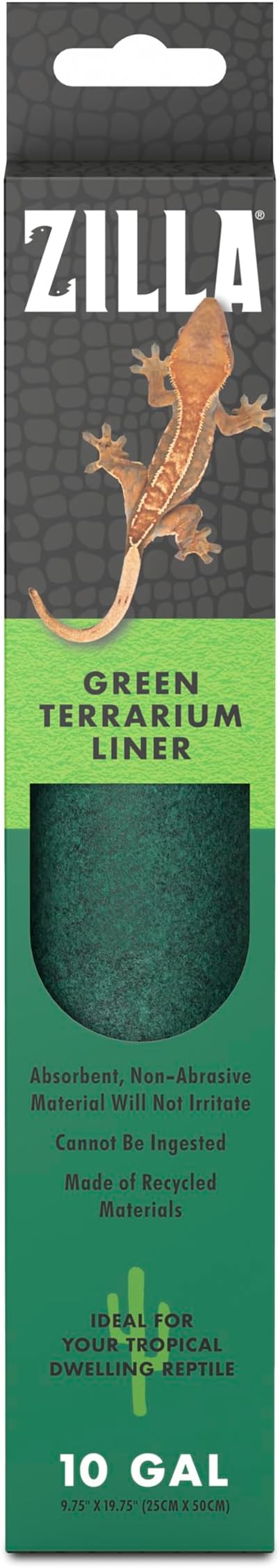 Zilla Reptile Terrarium Liner, Odor Reducing, Non-irritating, Ideal for Juvenile Reptiles and Tropical Habitats, Green, Fits Tank Size 10 Gallon, 9.75” x 19.75”