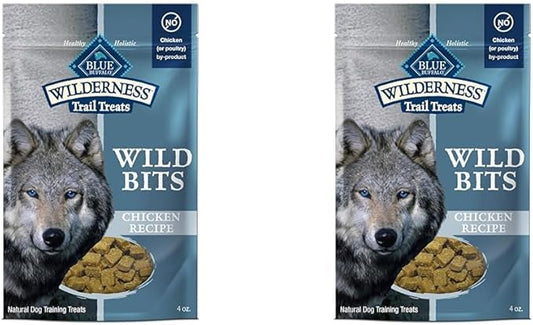 Blue Buffalo Wilderness Trail Treats Wild Bits High Protein Grain Free Soft-Moist Training Dog Treats, Chicken Recipe 4-oz Bag (Pack of 2)