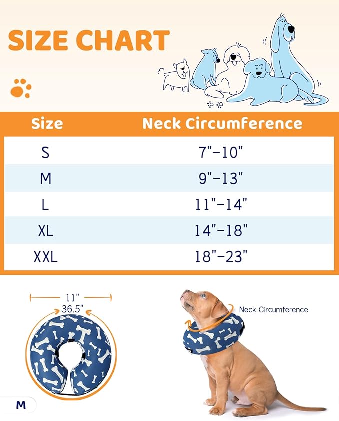 Supet Inflatable Dog Cone Collar Alternative after Surgery, Dog Neck Donut Collar Recovery E Collar, Soft Dog Cone for Small Medium Large Dogs