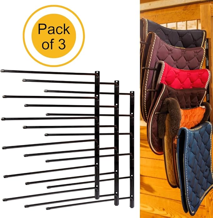 Saddle Pad Rack - Horse Blanket Holder | Heavy Duty 180 Degree Swing-Out Wall Mount | Six (6) Well-Spaced, Extra-Long Rack Arms for Various Accessories | USA Designed (3)