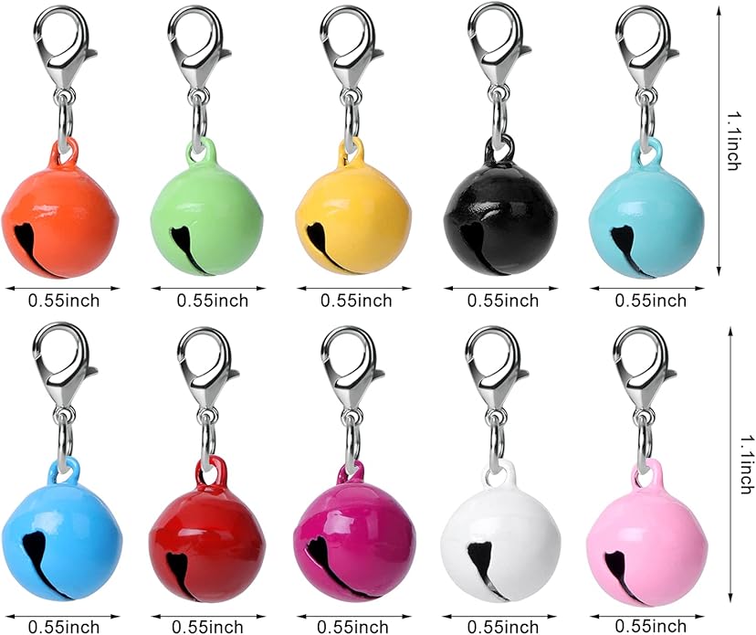 10 Pcs Cat Dog Collar Bells, Jingle Bell for Cat Collar, Dog Collar Charms, Colourful Pet Small Bells with Clasps, Pet Assorted Colors Collar Bells, Festival Party DIY Bell Crafts Decoration