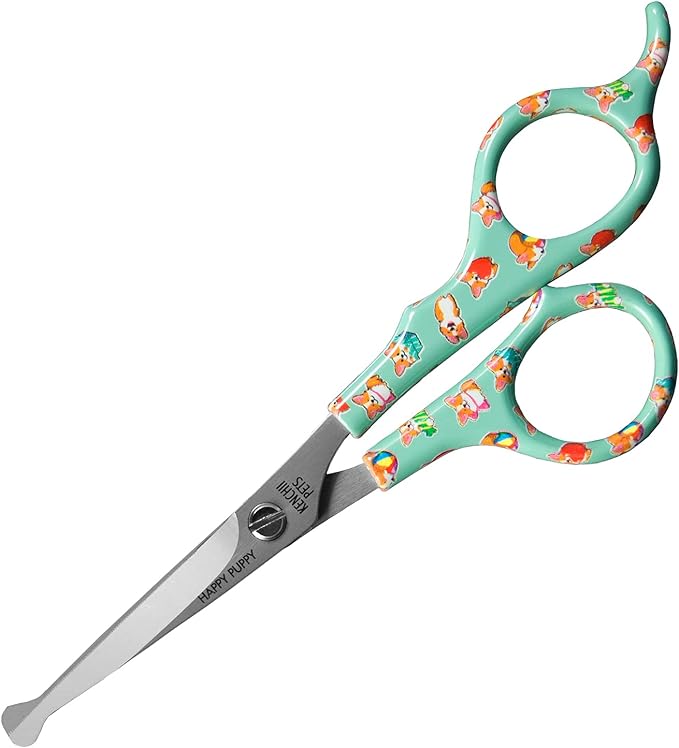 Kenchii Happy Puppy Ball Tip Shears Trimming Scissors for Dogs | Pet Grooming Puppy Essentials | Stainless Steel Grooming Scissors for Dogs | Safety Blunt Tip Scissors and Dog Grooming Tools | 5.5 In