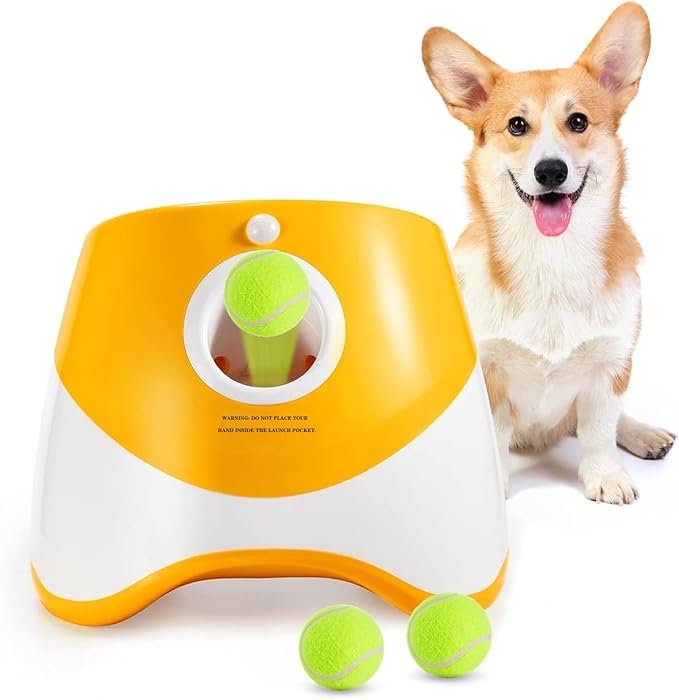 Automatic Dog Ball Launcher Ball Launcher for Dog, Automatic Ball Launcher for Dogs with 3 Balls Included (2 inch) for Small Size Dogs Interacive Dog Toys Pet Ball Indoor Outdoor Adjustable (Orange)