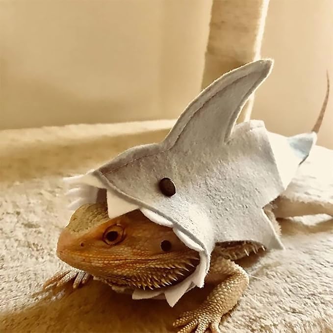 3Pcs Bearded Dragon Shark Outfit - S M L Lizard Reptile Shark Costume in One Package Handmade Felt Bearded Dragon Harness for Chameleon Gecko Anole Iguana Amphibians