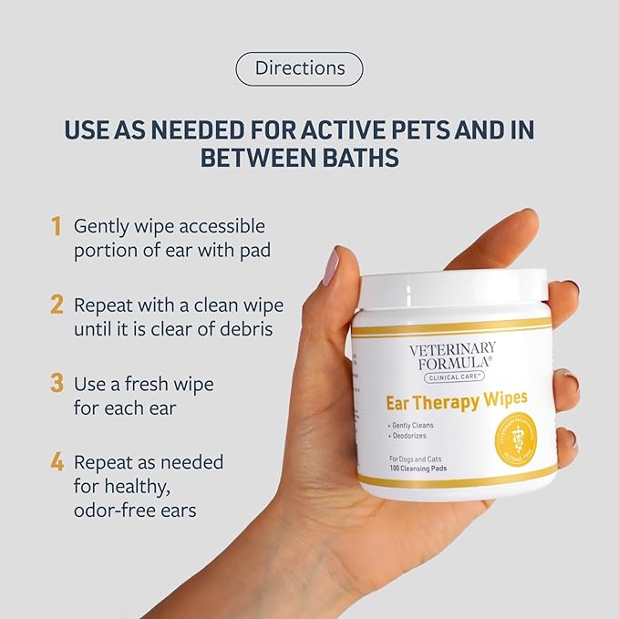 Veterinary Formula Clinical Care Ear Therapy Wipes, 100ct – Cat and Dog Ear Cleaner – Help Relieve Itchy Ears Quickly & Effectively Remove Dirt, Debris, and Foul Odor