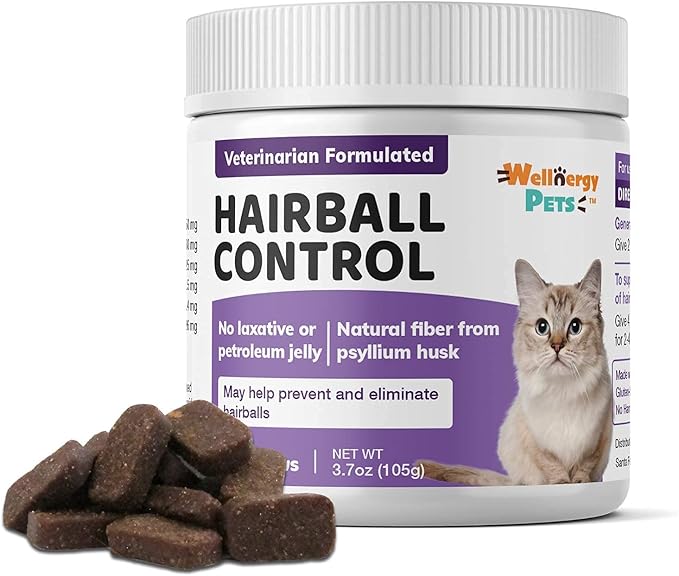 Natural Hairball Control Chews for Cats – Hairball Remedy & Aid with Omega 3 6 Fatty Acids, Zinc, Biotin, Cranberry, and Fiber. Promotes Skin & Coat, Digestive, Urinary Health. 70ct