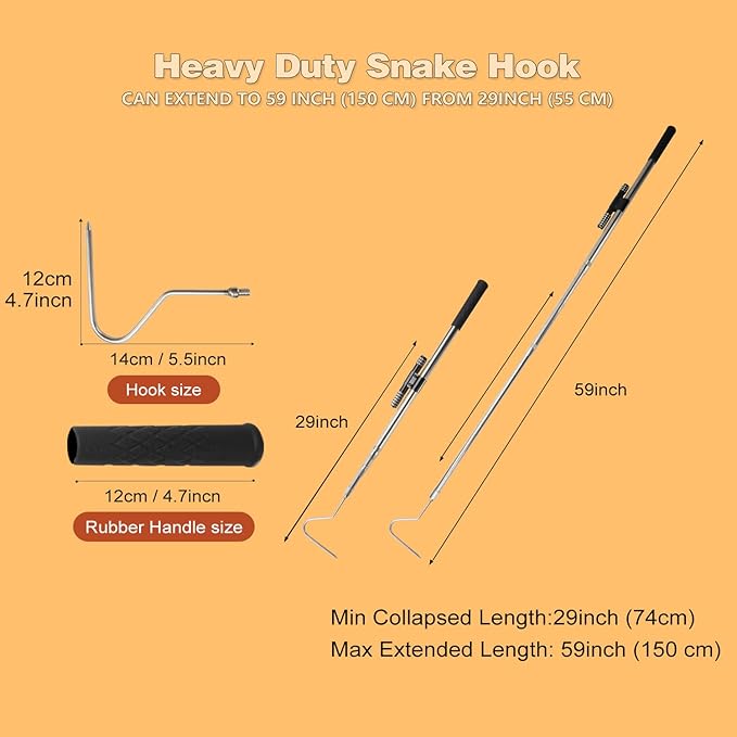 Snake Catcher Tongs Grabber Hook Stick Handling Tool Kit for Rattlesnakes Python Copperhead Reptile Removal- 59 inch