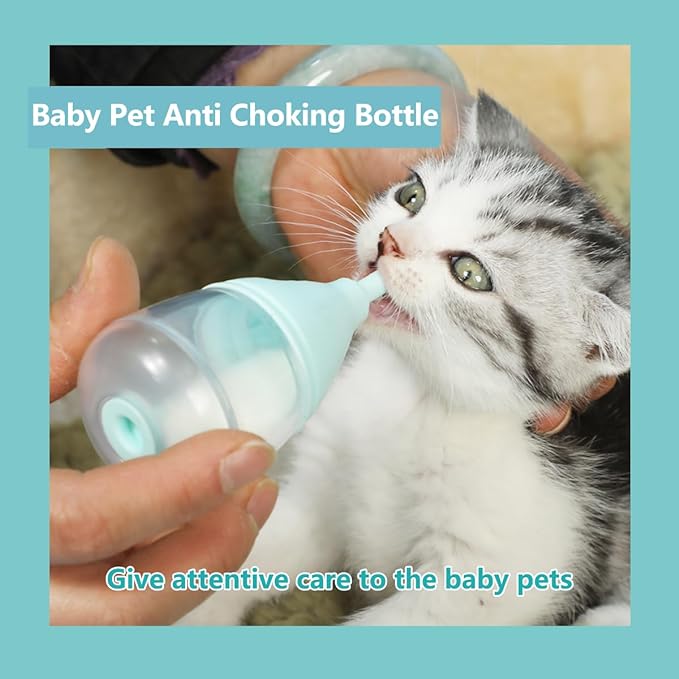 Kitten Bottles for Nursing,Puppy Bottles for Nursing Puppy Milk, Anti-Choking Puppy Feeder Design,with 3pcs Replaceable and Reusable Silicone Nipples for Feeding Newborn Pets (Blue, 40ml+3pcs)