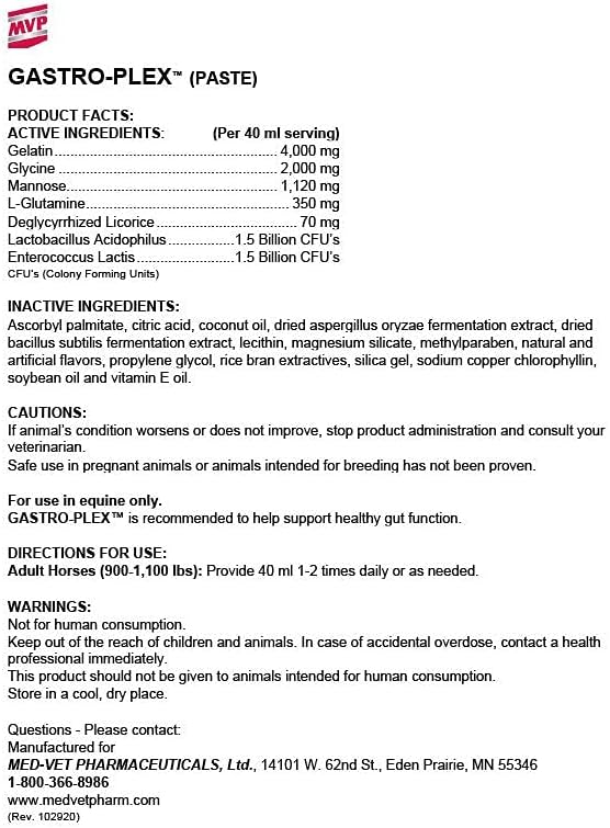 MVP Gastro-Plex Paste 5-Pack (10 doses) Gastric Stress Relief Paste for Horses