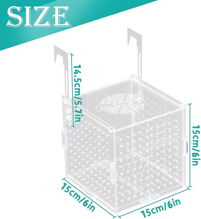 Acrylic Fish Breeding Box, Transparent Fish Isolation Box, Fish Separator for Aquarium, Hatchery Incubator with Suction Cups for Guppy Shrimp Clownfish African Cichlids (5.9 * 5.9 * 5.9inch)