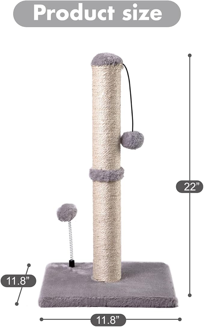 Cat Scratching Post Premium Basics Kitten Scratcher Sisal Scratch Posts with Hanging Ball 22" for Kittens or Smaller Cats (22 inches for Kitten, Gray)
