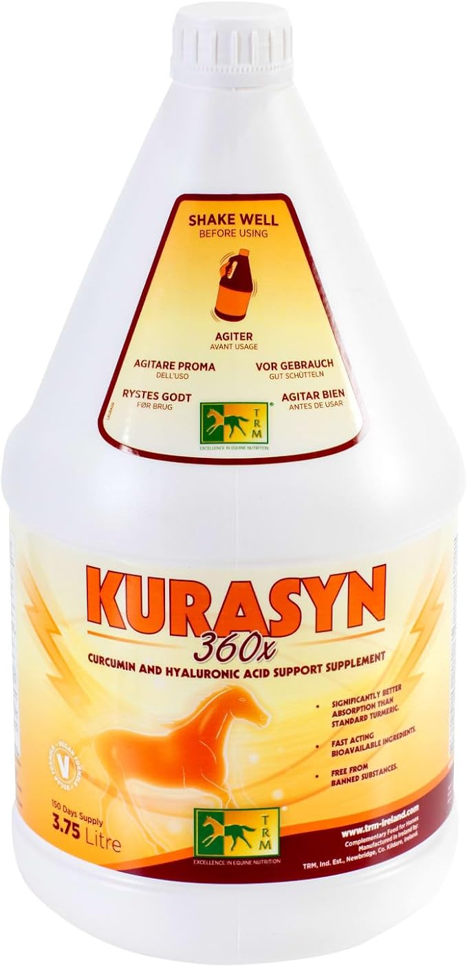 Kurasyn 360x Horse Feed Supplement for Improved Performance and Mobility with Fast-Acting Curcumin - 126 fl oz/1 US Gal (3.75 Liter) - 126 fl oz (1 US Gal)