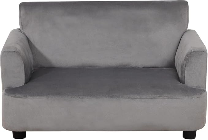 Dog Sofas and Chairs for Small Pet, Pet Sofa Bed with Wooden Frame and Velvet Fabric, Upholstered Dog Bed,Cat Sofa Chair for 45 Pounds Small Animal Using,Grey