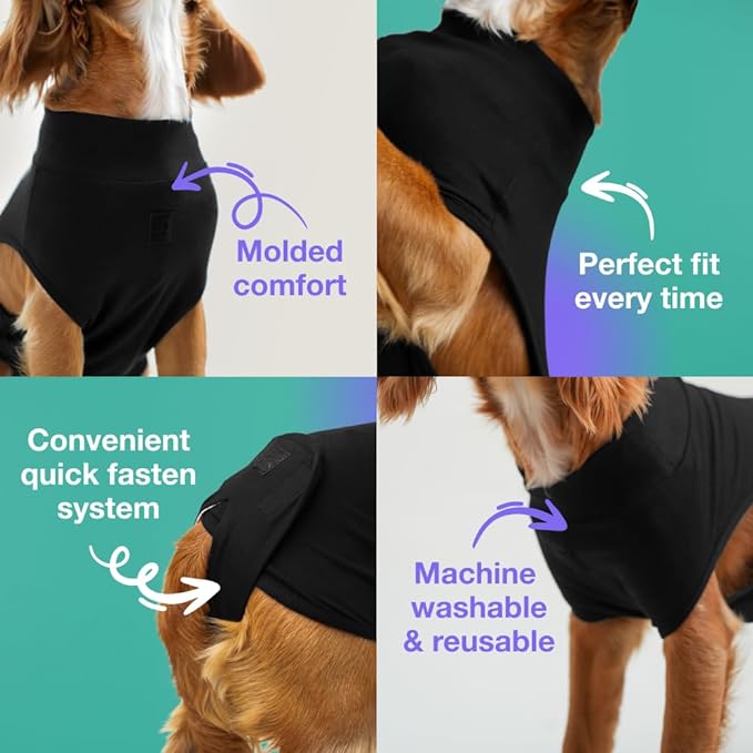 PupShield - Dog Surgery Recovery Suit for All Dog Sizes - Easy Use Anti Lick - Spay & Neuter Recovery Suit, Surgical Onesie for Dogs - Dog Cone Alternative (Black, Large (Weight:65-95 LBS))