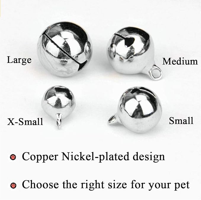 4 Sets Cat Bell for Dog Collar Charm Training Pet Pendant Accessories with 2 Pack Stainless Steel Dog Tag Clips(2 Large Silver)