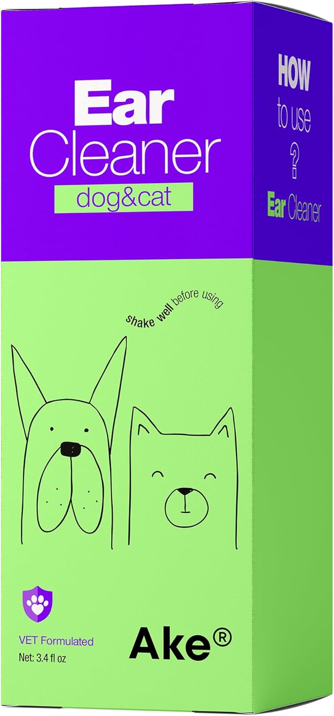 Ake® Dog Ear Cleaner Solution - Cat Ear Cleaner - Dog Ear Flush - Helps with Yeast, Wax, Dirt & Itchy Ear Canal - Dog Ear Wash - Otic Ear Solution for Dogs - Controlling Dog Ear Infections & Odor