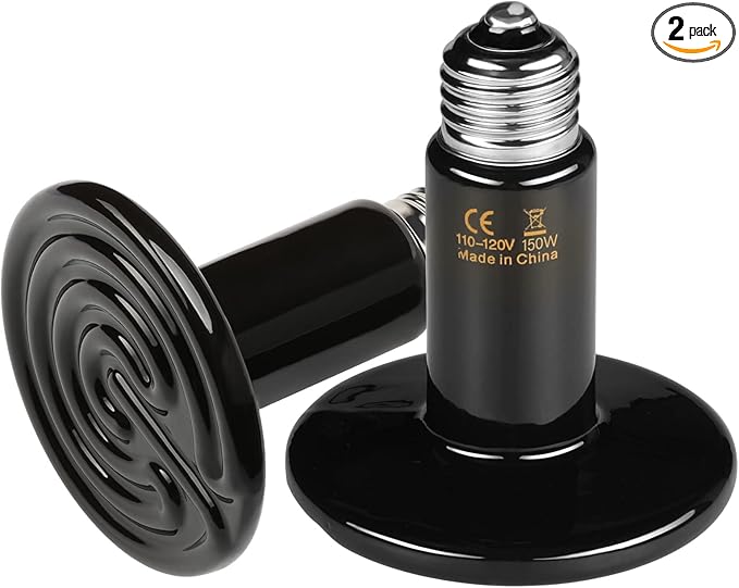 HealSmart Reptile Heat Lamp 150W 2-Pack Ceramic Heat Emitter, No Light Emitting Heat Bulbs for Amphibian Pet Brooder Coop Incubating Chicken, Lizard Bearded Dragon Turtle Snake Terrarium Black