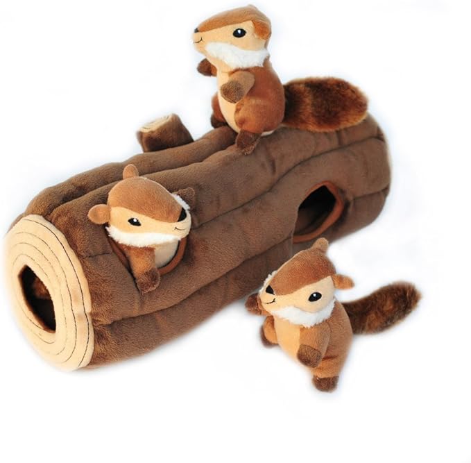 ZippyPaws Burrow, Woodland Friends Chipmunks 'n Log - Interactive Dog Toys for Boredom - Hide and Seek Dog Toys, Colorful Squeaky Dog Toys for Small & Medium Dogs, Plush Dog Puzzles