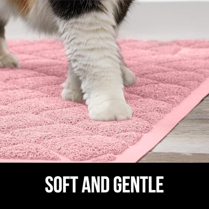 The Original Gorilla Grip Water Resistant Cat Litter Box Trapping Mat, Easy Clean, Textured Backing, Traps Mess for Cleaner Floors, Less Waste, Stays in Place for Cats, Soft on Paws, 24x17 Pink