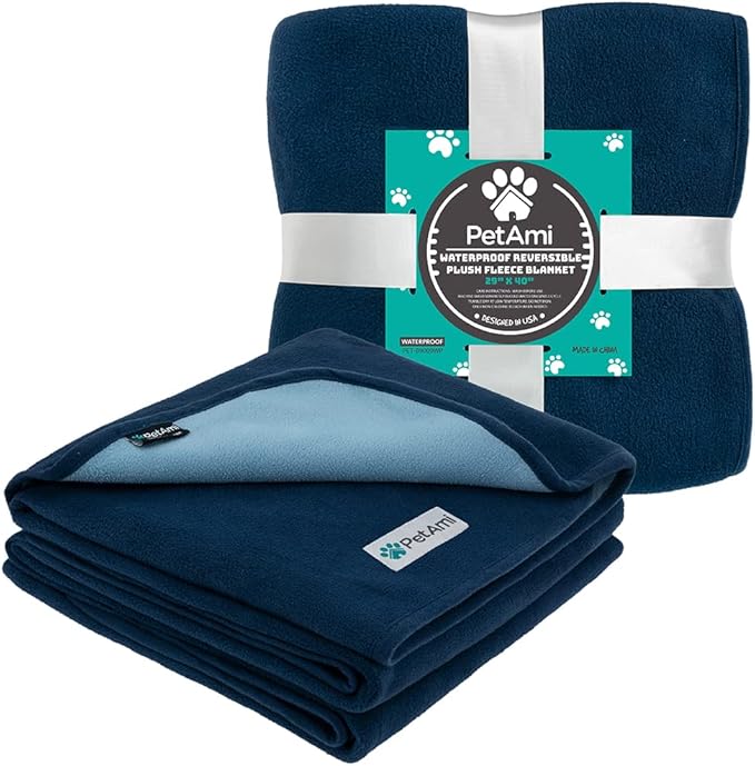 PetAmi Waterproof Dog Blanket for Bed, XL Dog Pet Blanket Couch Cover Protection, Fleece Cat Blanket Throw for Crate, Kennel, Sofa Furniture Protector, Reversible Soft Plush, Twin, 60x80 Navy/Blue