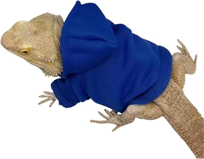 Lizards Clothes for Bearded Dragon - Handmade Cotton Hoodies Warm Sweater Coat Reptiles Apparel Costume Skin Protection Photo for Lizard Bearded Dragon Crested Gecko Chameleon (Blue,Large)