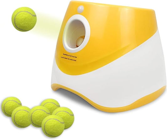 Automatic Dog Ball Launcher,Interactive Dog Tennis Ball Throwing Machine,Interactive Dog Ball Indoor&Outdoor Thrower Distance 10-30ft for Small and Medium Dogs with 6 x 2 inch Balls(Orange)