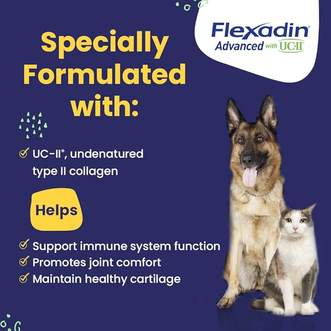 Vetoquinol Flexadin Advanced Dog Hip and Joint Supplement with UC-II Collagen, One Chew a Day Hip and Joint Support Chew for Dogs and Cats, Clinically Proven Vet-Approved Formula, 30 Chews