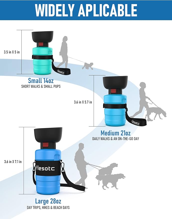 lesotc Dog Water Bottle, Portable Dog Water Dispenser, Leak Proof Pet Water Bottle for Dogs, Dog Travel Water Bottle for Outdoor Walking, Hiking, Travel, BPA-Free, Lightweight