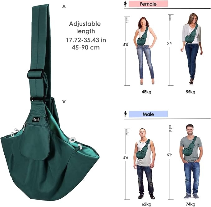 SlowTon Dog Carrier Sling - Thick Padded Adjustable Shoulder Strap Dog Carriers for Small Dogs, Puppy Carrier Purse for Pet Cat with Front Zipper Pocket Safety Belt Machine Washable (Green S)