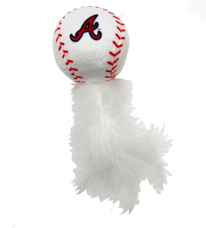 BEST PLUSH CAT TOY - MLB ATLANTA BRAVES Complete Set of 3 piece Cat Toys filed with Fresh Catnip. Incld: 1 Baseball Cap Cat Toy, 1 Baseball Cat Toy with Feathers, & 1 Beer Bottle. Beautiful Team LOGOS