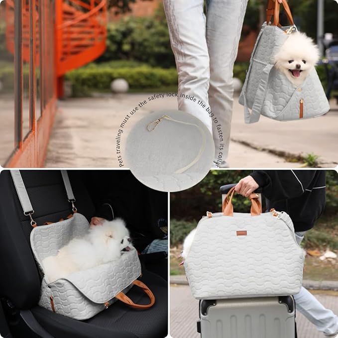 Small Dog Carrier Bag Woman,Puppy Purse Cat Pups Kennel,Car Seat,Breathable Mesh Soft Cushion,Traveling Pets Tote for Hiking Picnic Outdoor (Grey)