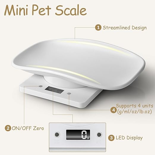 Puppy Scales 15KG Pet Scale - Digital Weighing Scale for Puppies, Babies, Small Animals -Tape Measure、Card、Collar,Unit Conversion (g/ml/oz/lb.oz)-Newborn Cats,Dogs,Hamsters,Kittens