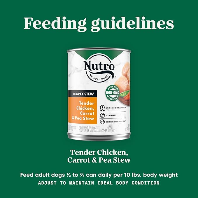 NUTRO HEARTY STEW Adult Natural Grain Free Wet Dog Food Cuts in Gravy Tender Chicken, Carrot & Pea Stew, 12.5 oz. Cans (Pack of 12)