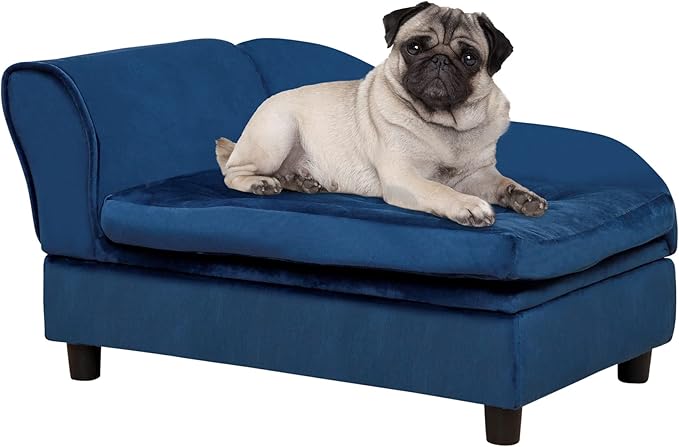 PawHut Luxury Fancy Dog Bed for Small Dogs with Hidden Storage, Small Dog Couch with Soft 3" Foam, Dog Sofa Bed, Cushy Dog Bed, Modern Pet Furniture for Puppies and Little Breeds, Blue