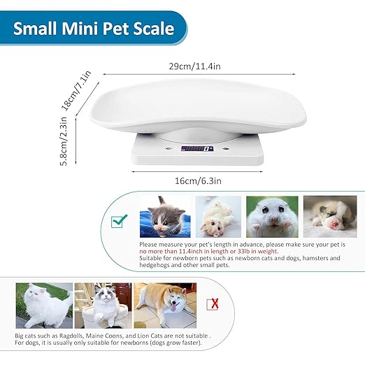 Digital Small Animals Scales for Weighing with Tape Measure, Puppy Whelping Scale Weigh Your Kitten, Rabbit with High Precision, Multifunction Electronic Baby Scales for Small Dogs