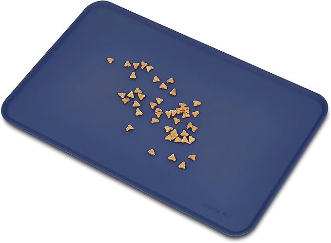 Amazon Basics Waterproof Anti-Slip Silicone Pet Food and Water Bowl Mat, Solid, 18.5 x 11.5 Inches, Blue