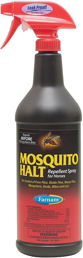 Farnam Mosquito Halt Repellent Spray for Horses, Ready-to-Use Fly and Bug Spray, 32 Fluid Ounces, One Quart Bottle with Trigger Sprayer