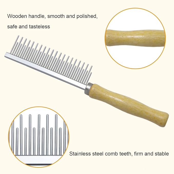 Wooden Handle Grooming Comb for Dogs Cats Pet（Multitooth）