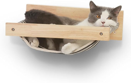 FUKUMARU Hammock Mounted Cat Beds and Perches, Wooden Wall Furniture, Stable Shelves for Sleeping, Playing, Climbing, and Lounging, Black Stripe